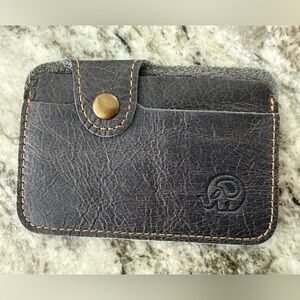Gray Leather Card Holder, Snap Closure, New